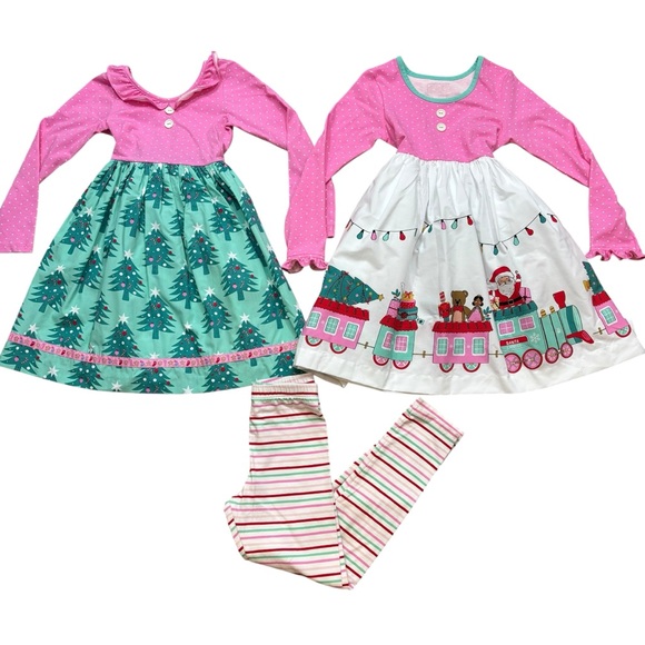 Girls Eleanor Rose Three Piece‎ Holiday Lot Two Dresses and Leggings Size 7/8